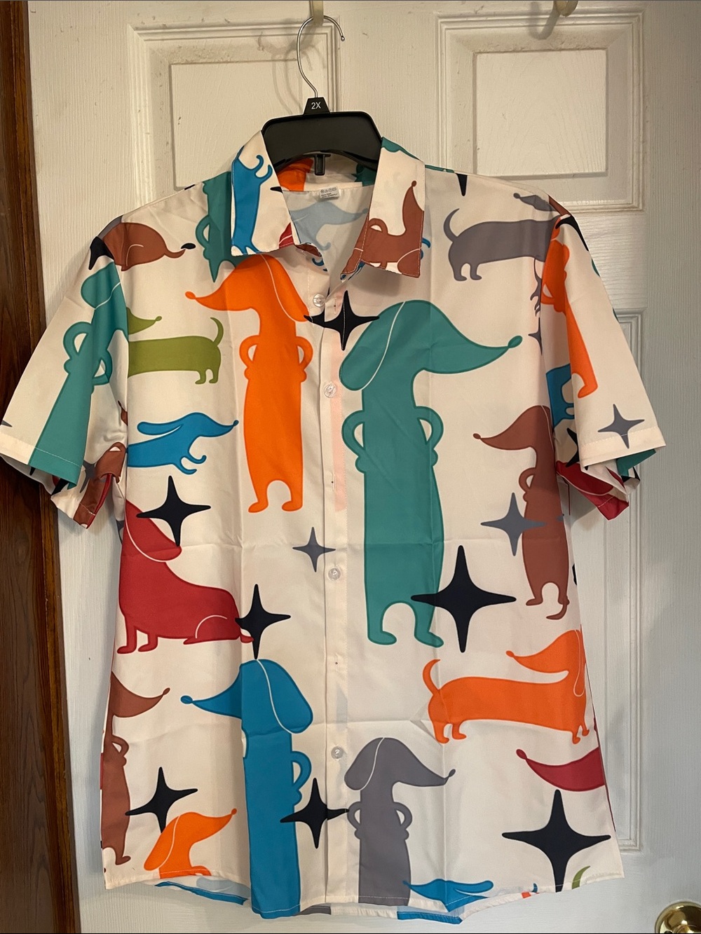 Men's Multicolor Dachshund Print Short-Sleeve Button-Down Shirt ( bag2)